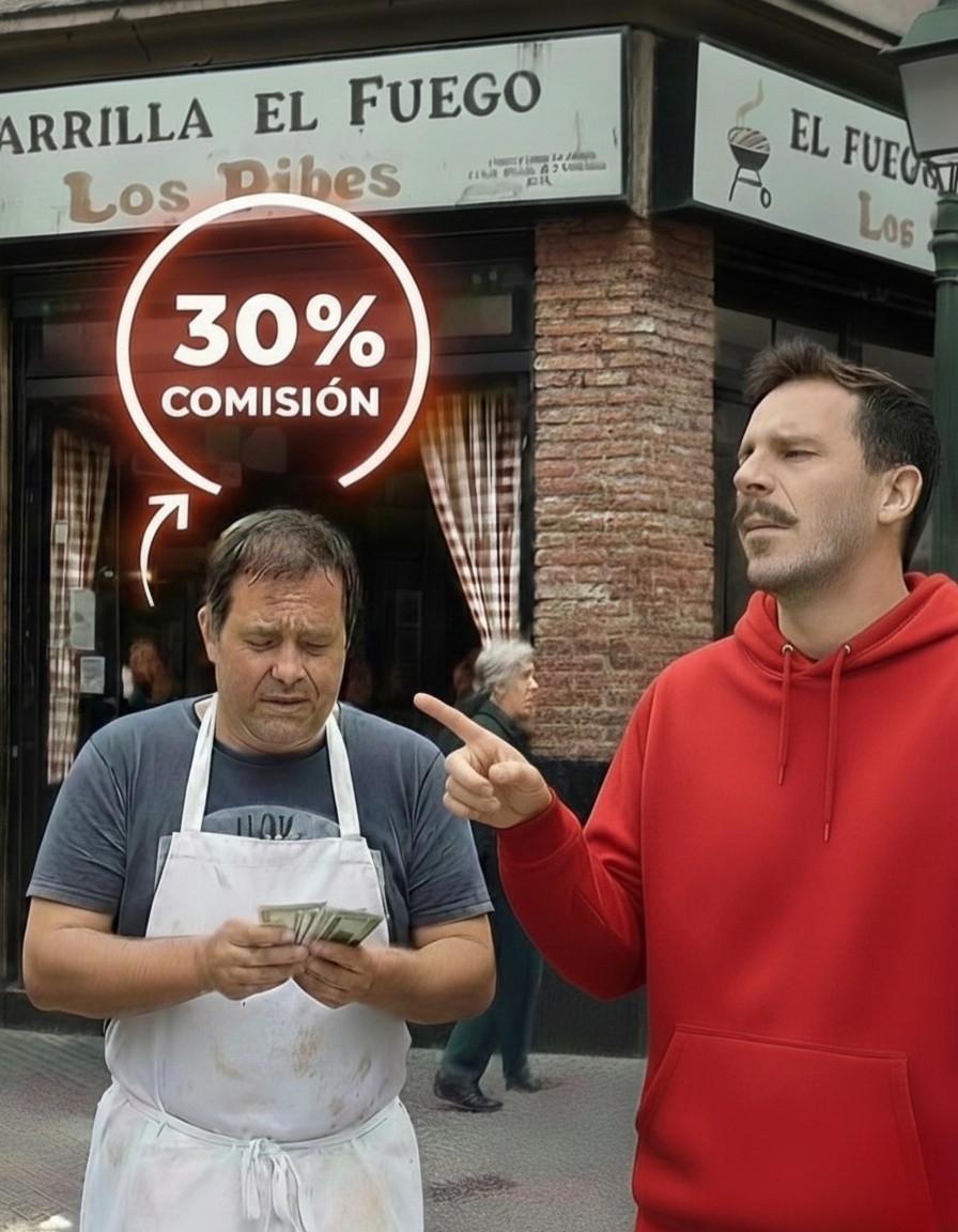 Dueño de restaurante viendo el impacto del 30% de comisión